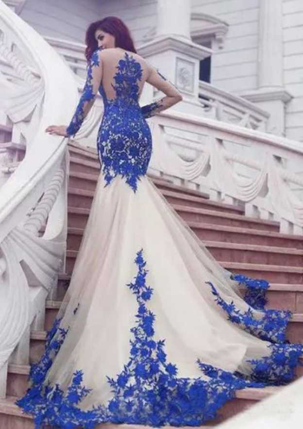 Lace Chapel Train Trumpet/Mermaid Full/Long Sleeve Bateau Zipper Up At Side Evening Dress