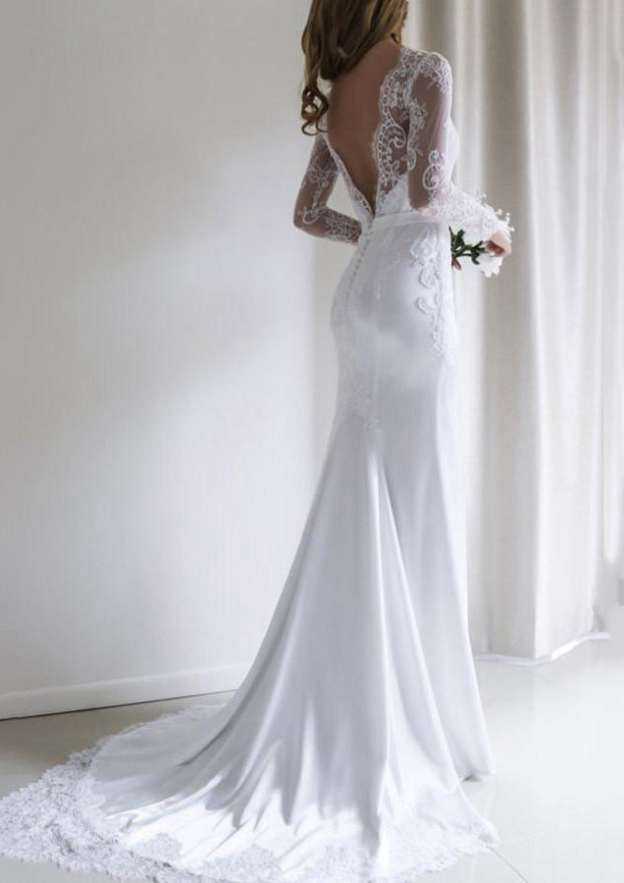 Lace Wedding Dress Sheath/Column Bateau Court Train