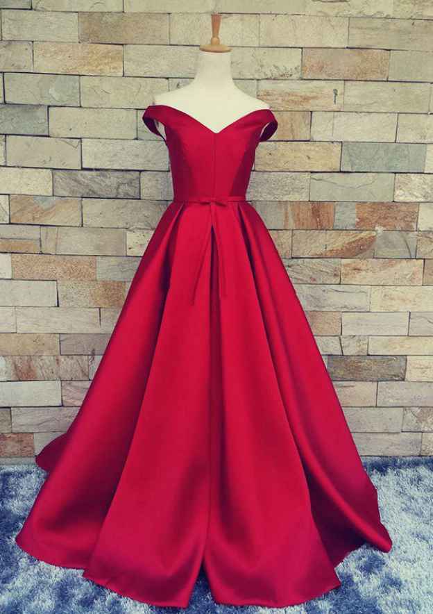 Ball Gown Off-The-Shoulder Sweep Train Satin Prom Dresses With Waistband