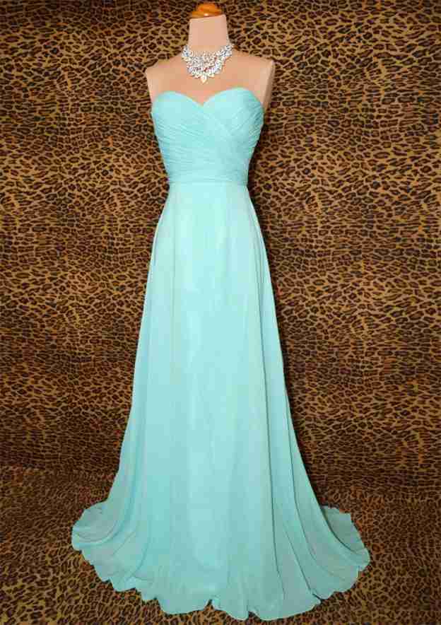 A-Line Strapless Pleated Lace Up Back Chiffon Sweep Train Dresses