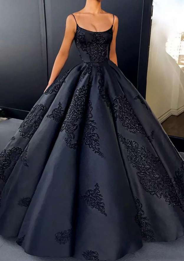 Satin Prom Dress Ball Gown Bateau Long/Floor-Length With Appliqued