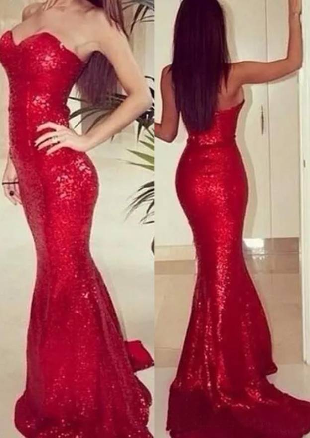 Trumpet/Mermaid Sweetheart Sleeveless Court Train Sequined Prom Dress