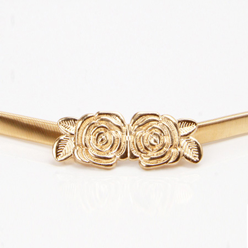 Gold Elasticized Metal Wedding/Party With Flowers Belts/Sashes - STACEES