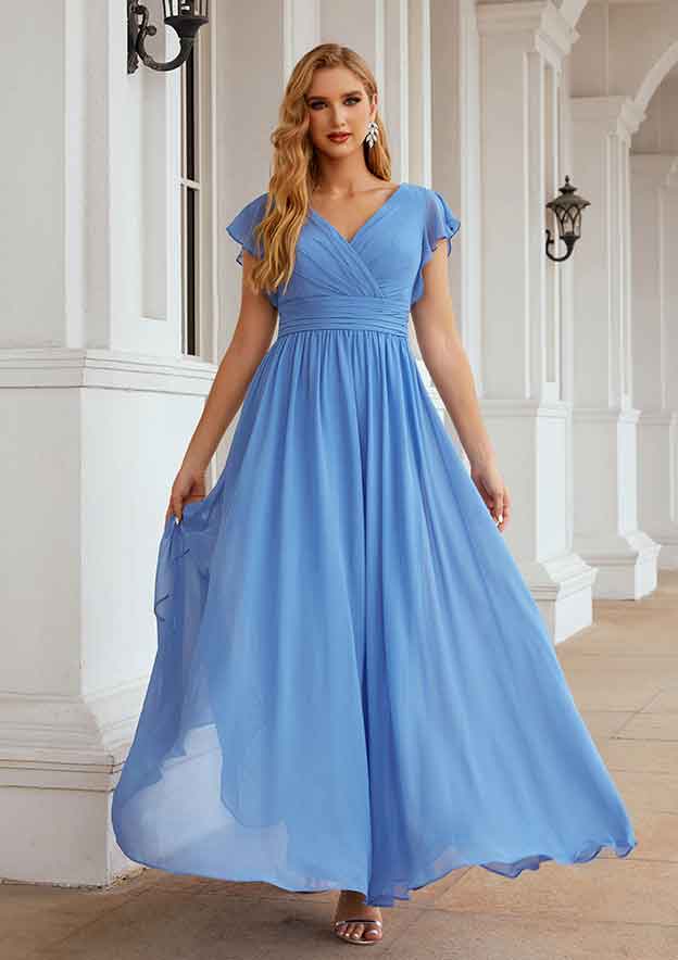 flowing bridesmaid dresses Joanna One Shoulder Ruffles Slit Maxi Chiffon Dress Flowing Ribbons Satin Sleeveless Bridesmaid