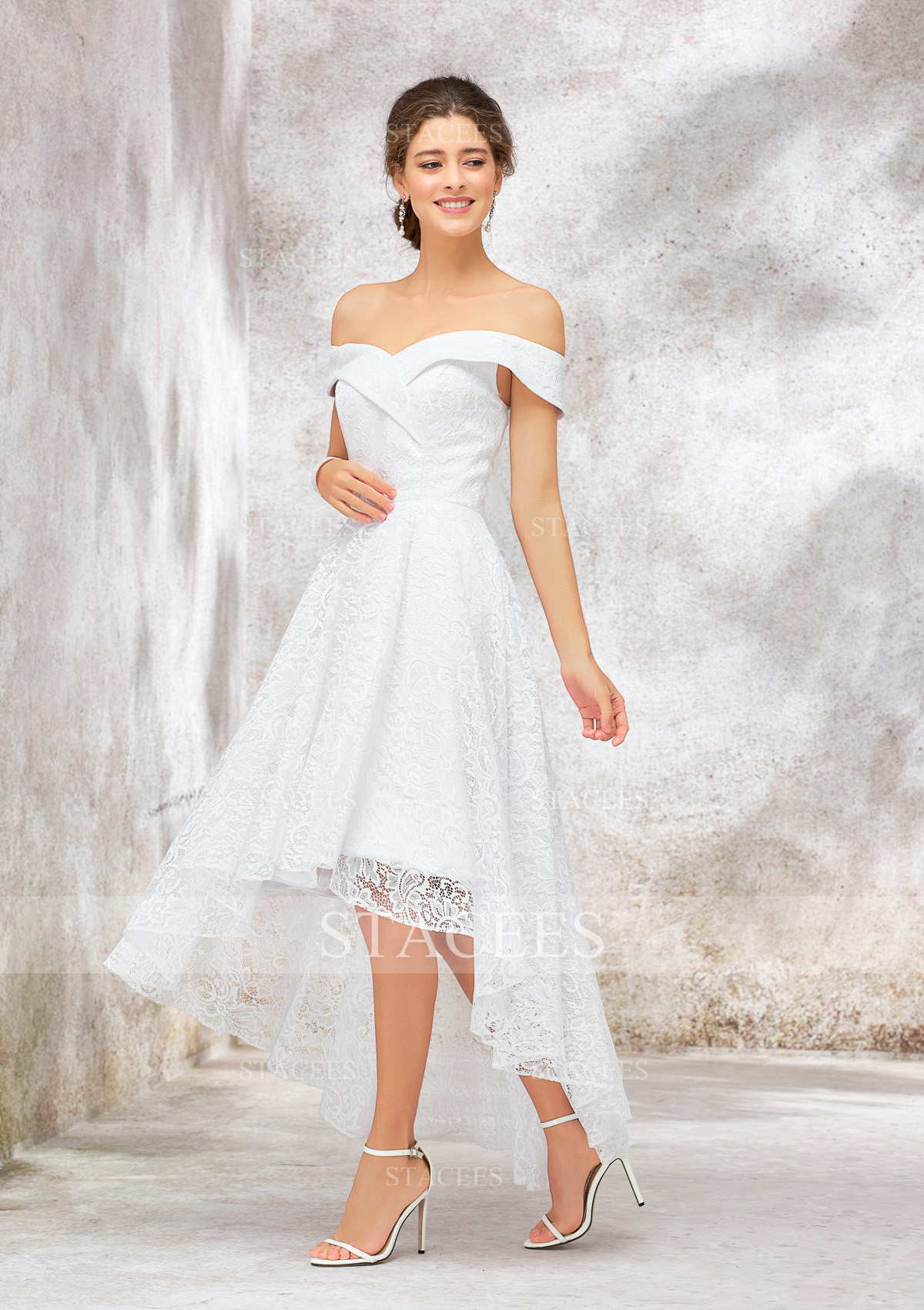 asymmetrical lace dress boohoo Women's Lace Asymmetric Satin Slip Dress