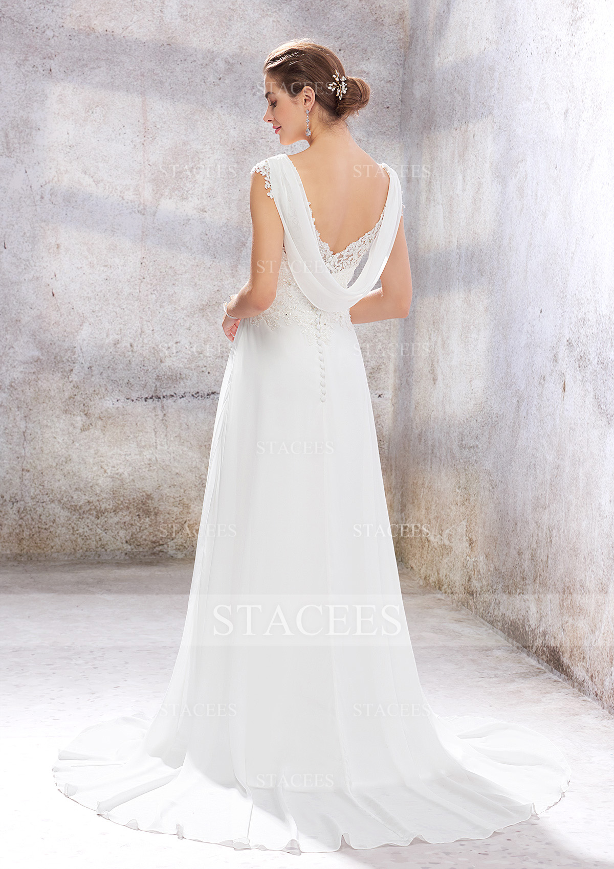 empire line lace wedding dress Bohemian Vintage Lace Wedding Dress, With Long Wide Kimono Sleeves, V Neck A Line Wedding Dress With Empire Line Style LUCILLE