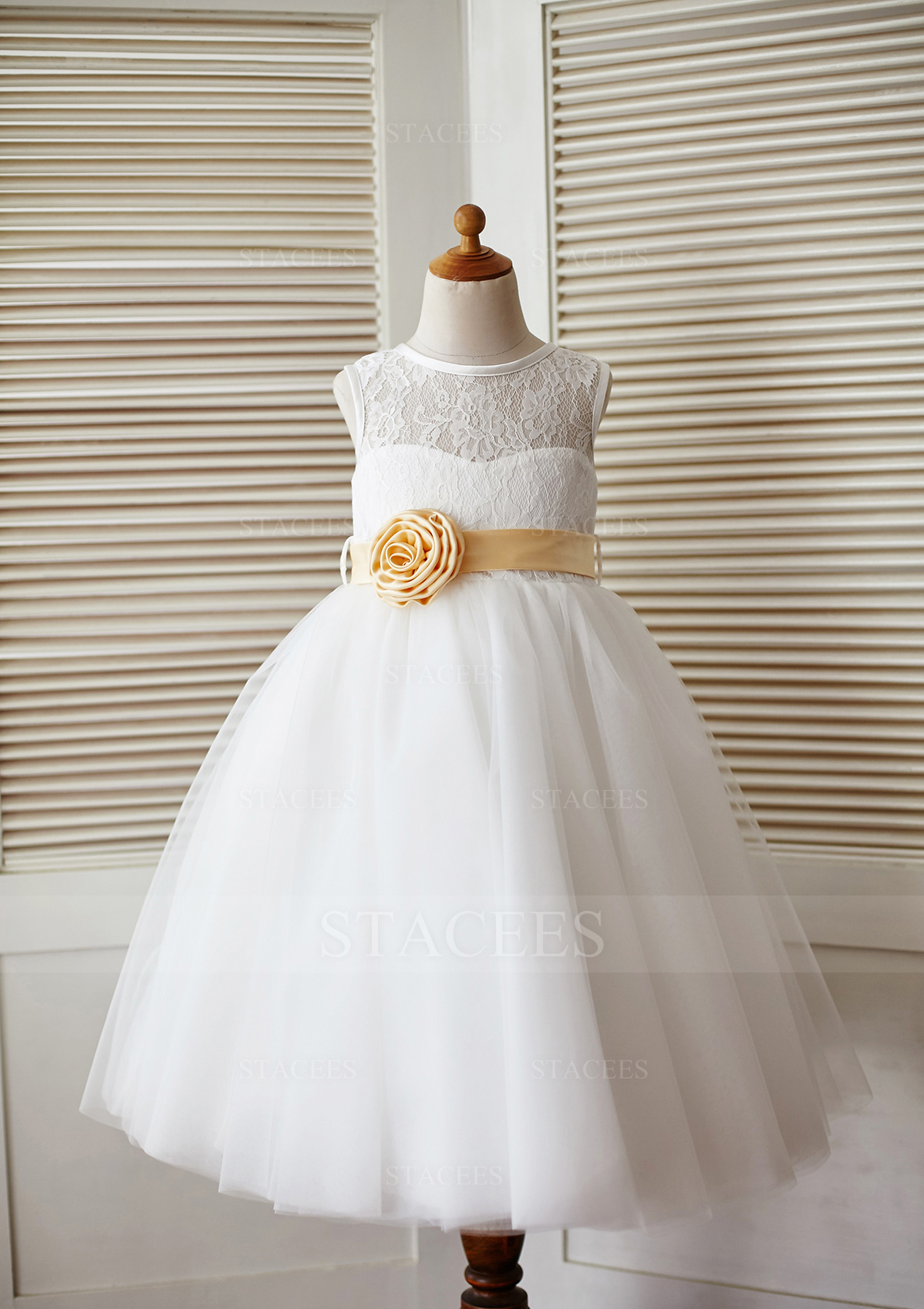 Vestido línea a/princesa escote redondo encaje tul hasta el suelo vestido de pajecitas