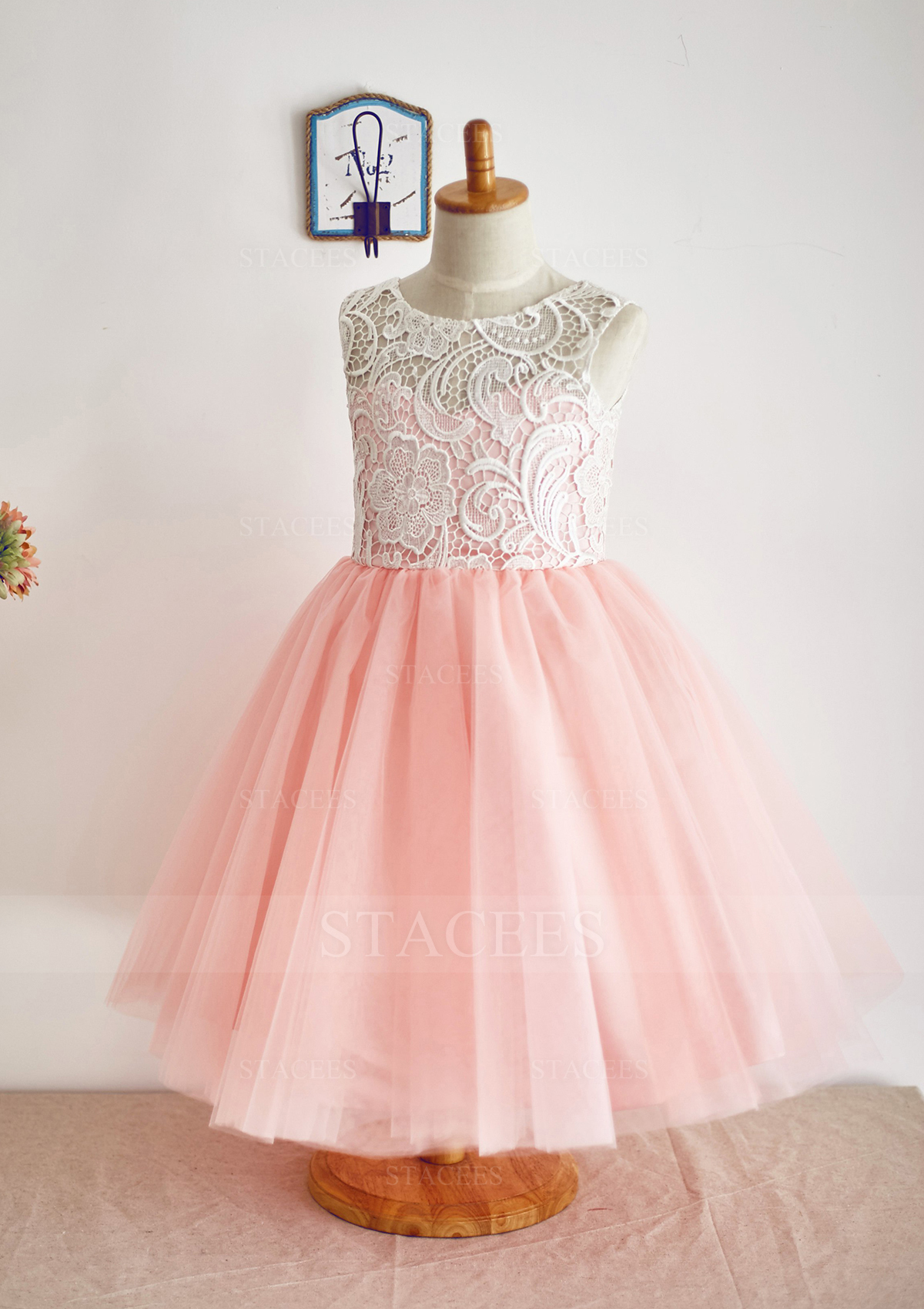 Ball Gown Scoop Neck Ankle-Length Lace Tulle Flower Girl Dress