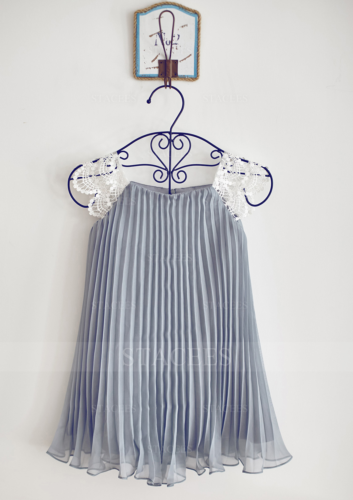 Lavande Trapèze/Princesse carrée mousseline dentelle longueur genou robe de fille de fleur  - STACEES