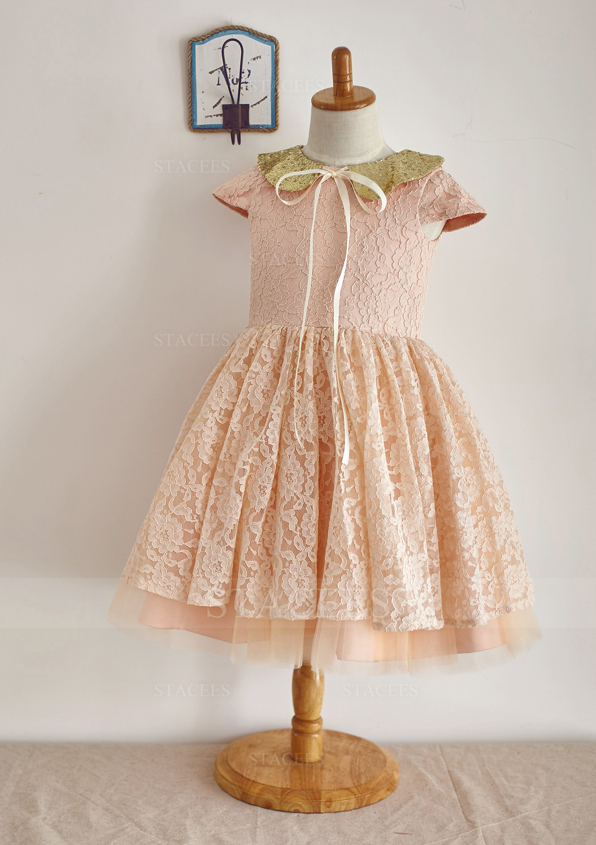 Comme Image Trapèze/Princesse scoop dentelle tulle longueur genou robe de fille de fleur  - STACEES