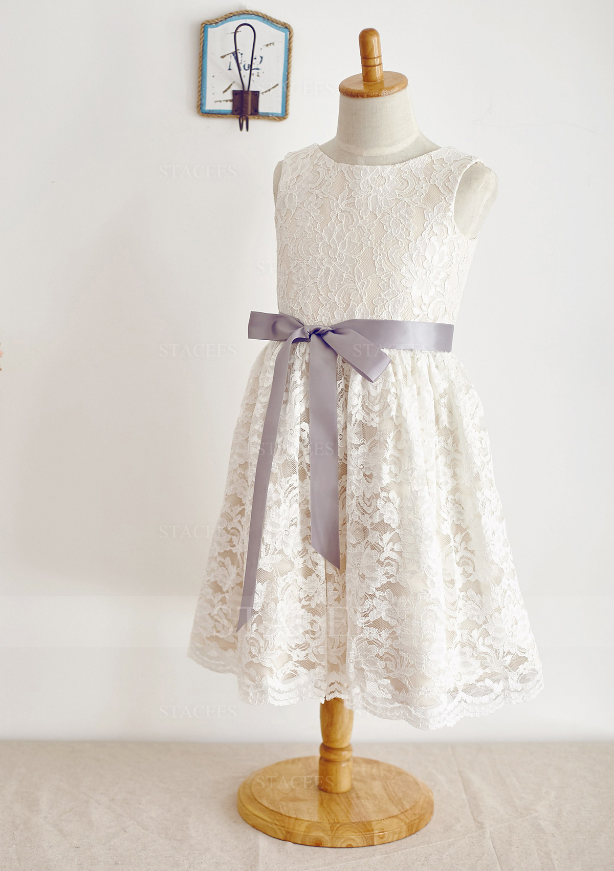 Vestido línea a/princesa escote redondo encaje hasta la rodilla vestido de pajecitas
