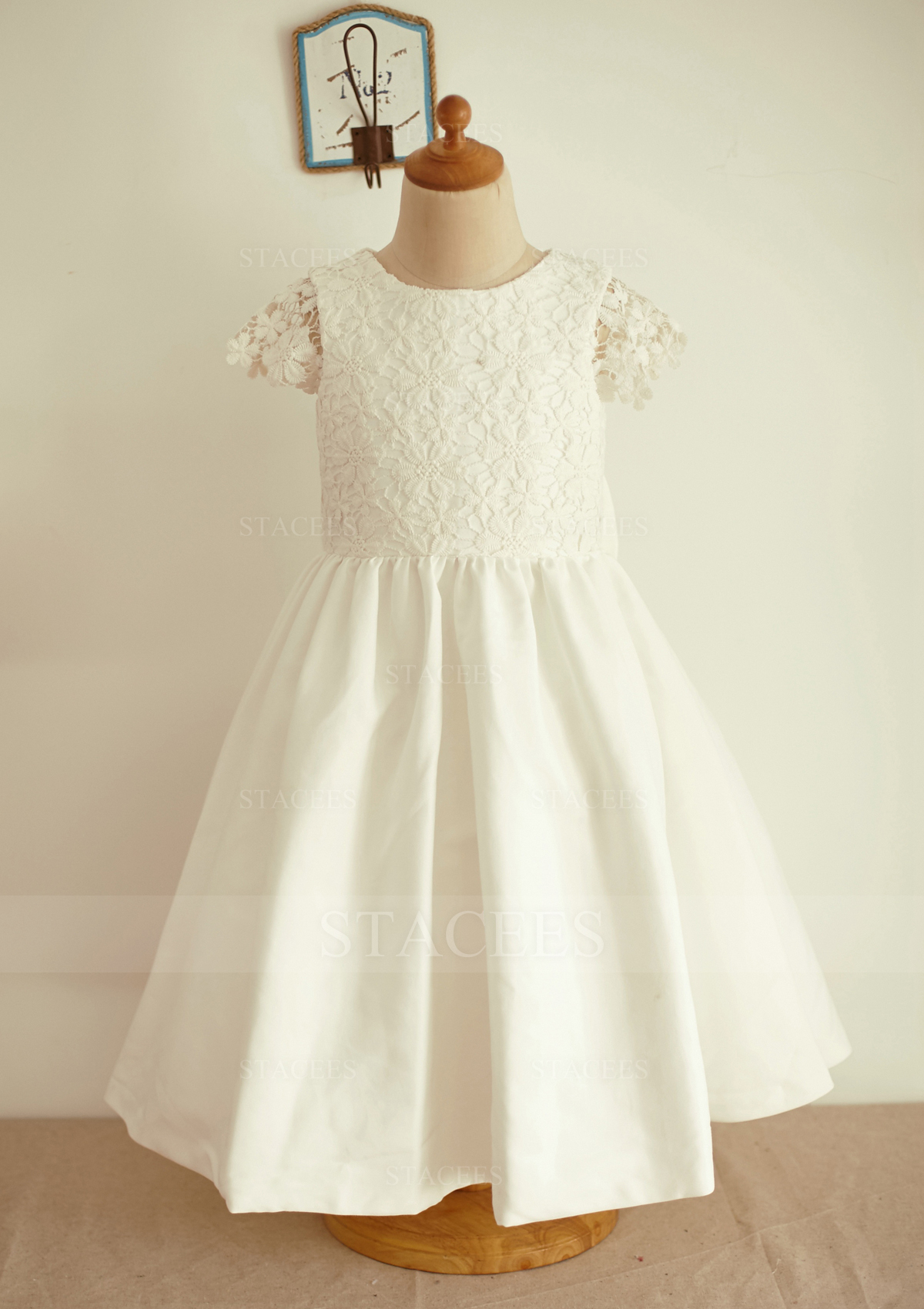 Vestido línea a/princesa escote redondo encaje algodón hasta la tibia vestido de pajecitas