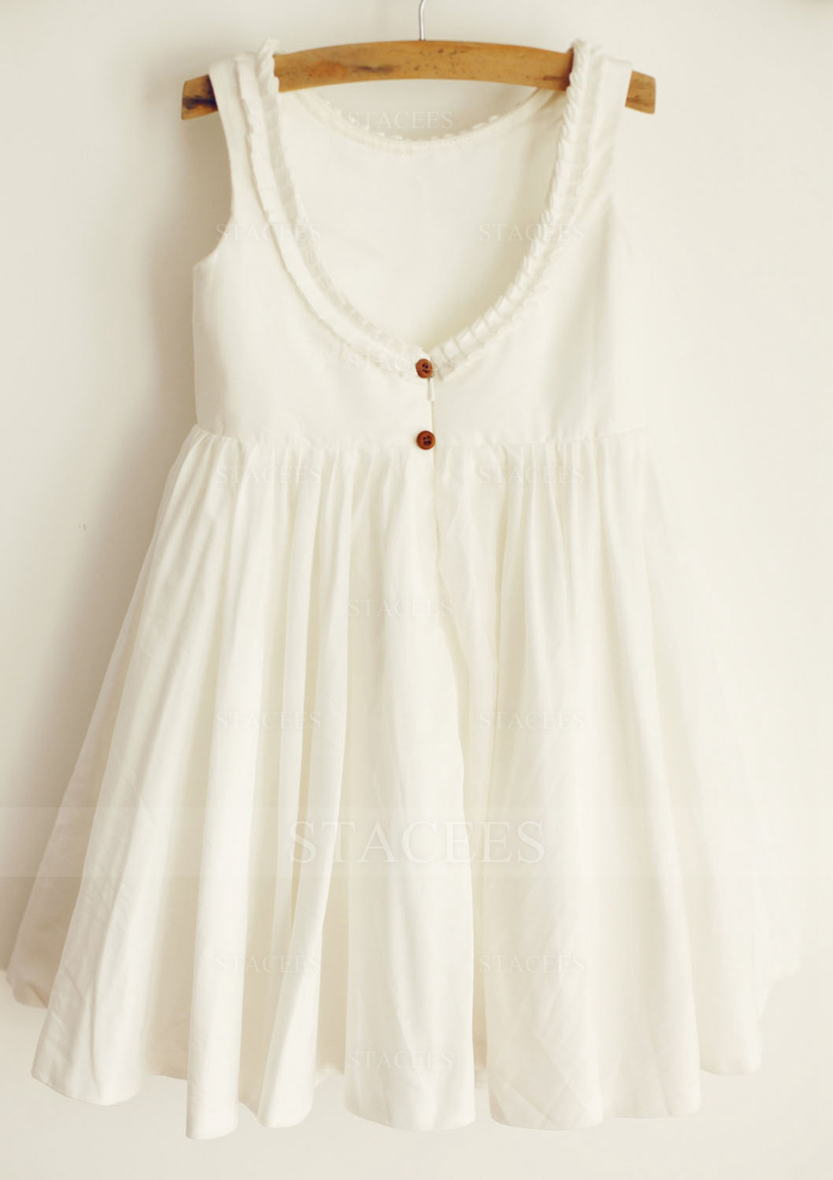 As Picture A-line/Princess Scoop Neck Knee-Length Cotton Flower Girl Dress - STACEES