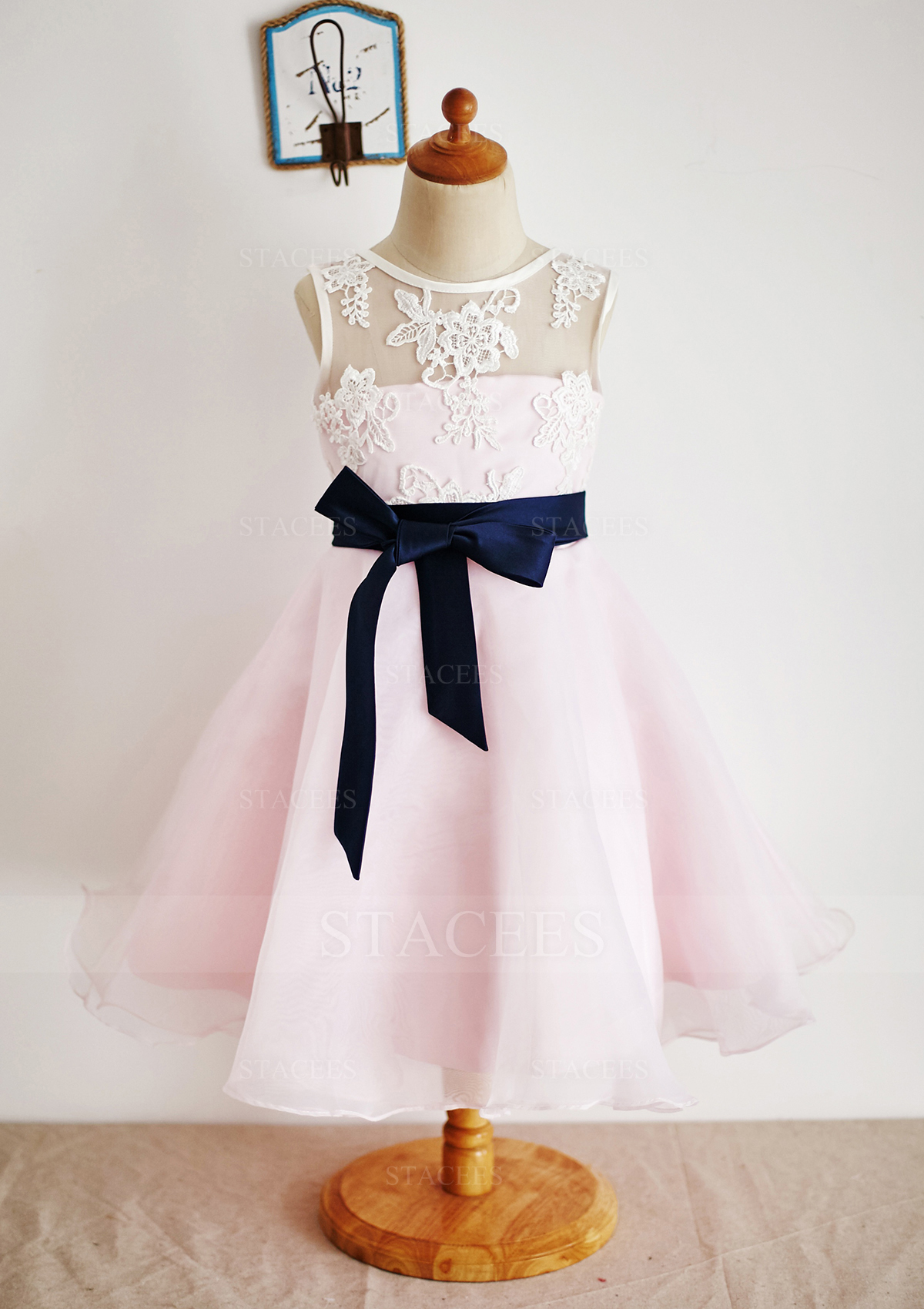 Vestido línea a/princesa escote redondo encaje tul hasta la rodilla vestido de pajecitas