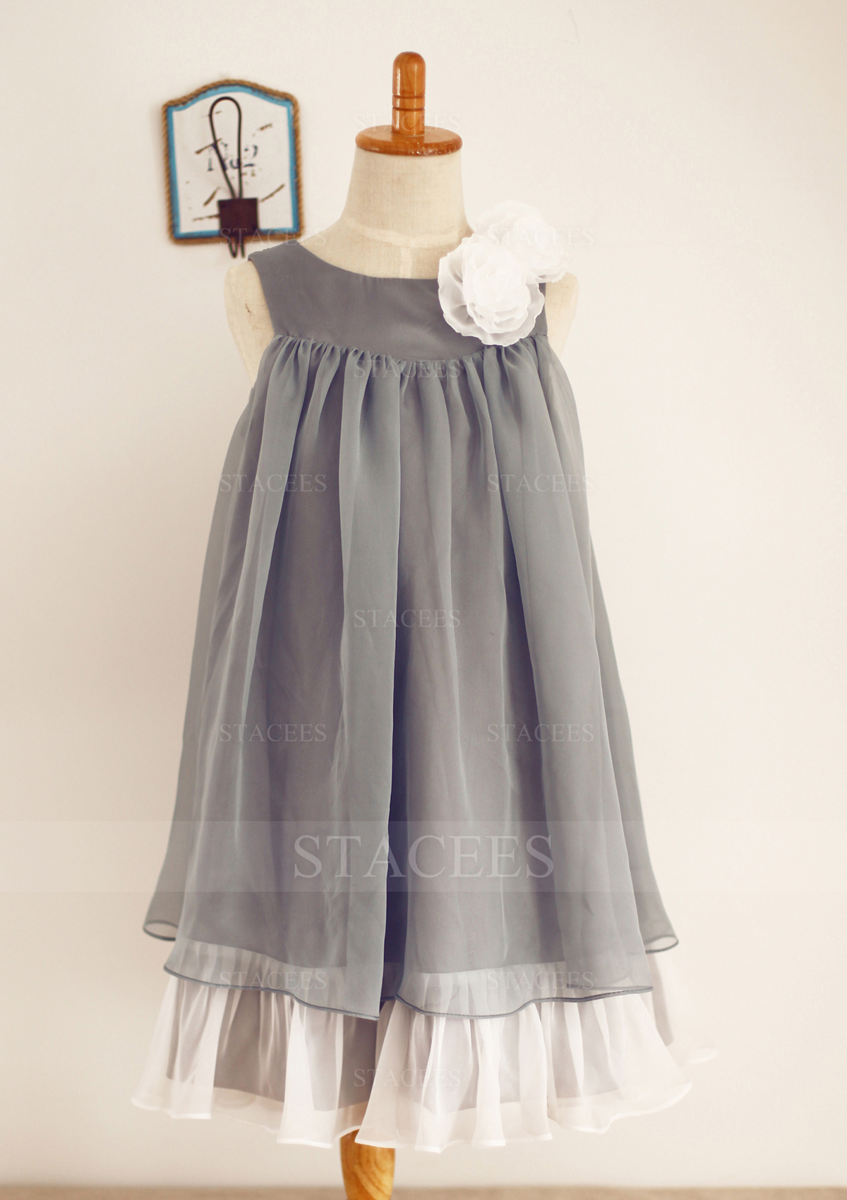 Comme Image Trapèze/Princesse scoop mousseline longueur mollet robe de fille de fleur  - STACEES