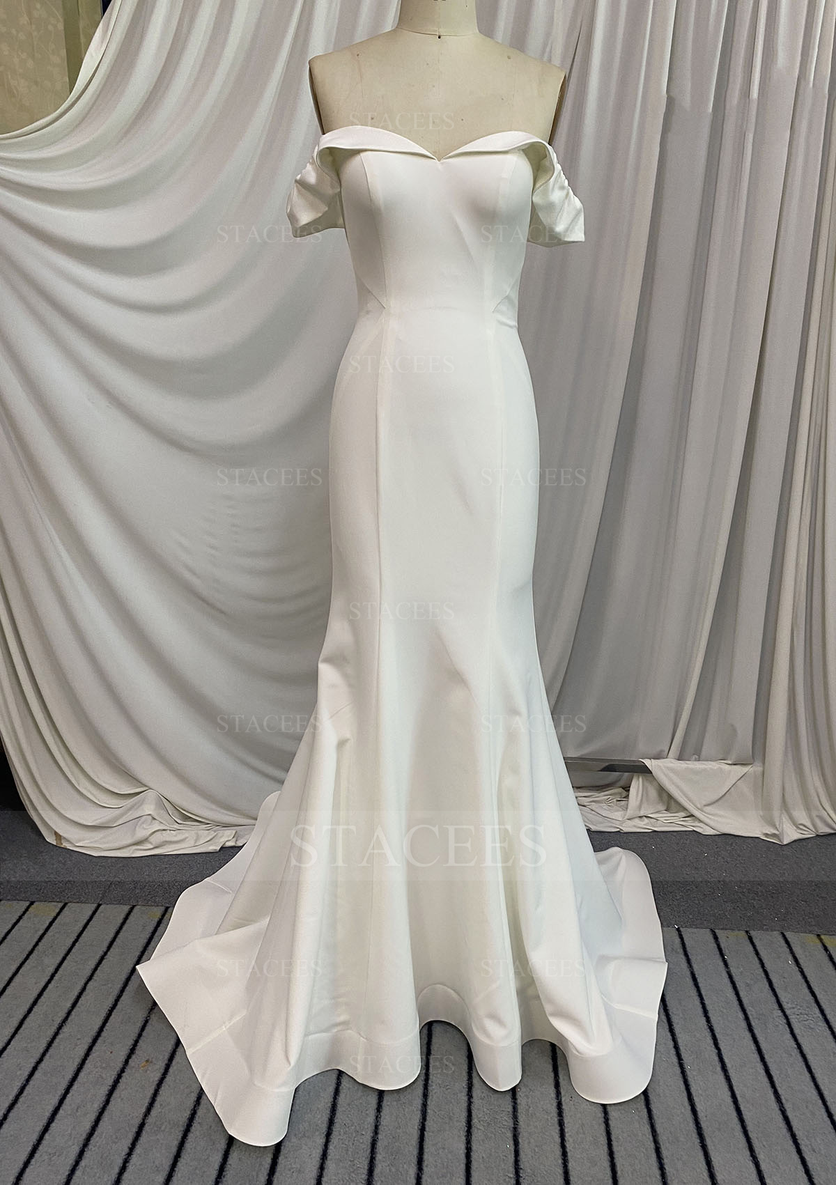 Ivory Satin Wedding Dress Trumpet/Mermaid Court Train - STACEES