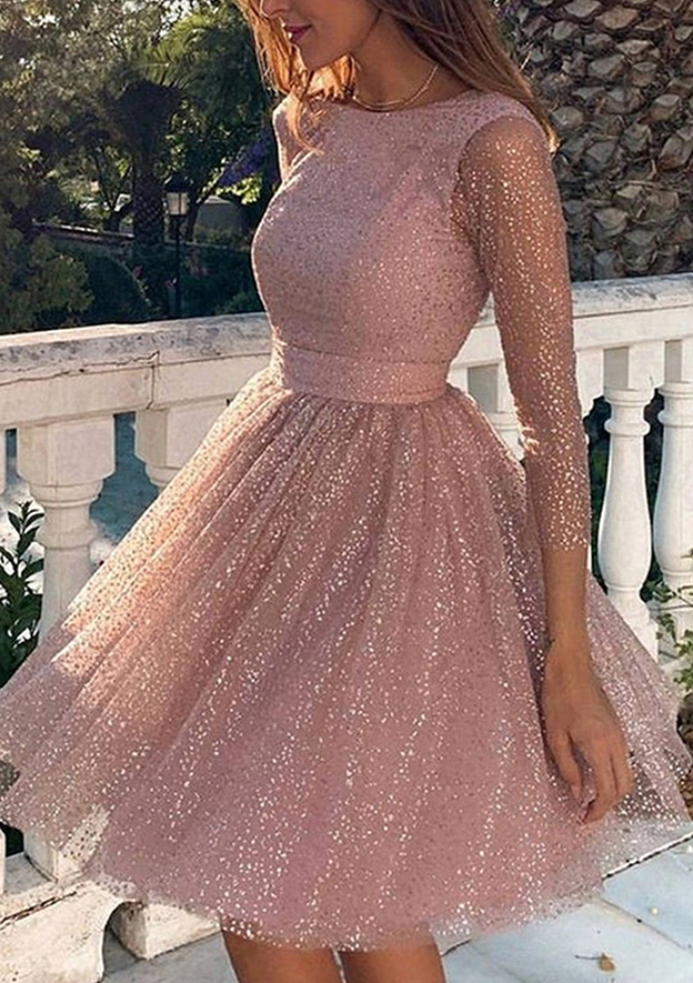 pink cocktail dress with sleeves Full Long Sleeve Dusty Dresses Yes Built Long Sleeve High Low Ruffle