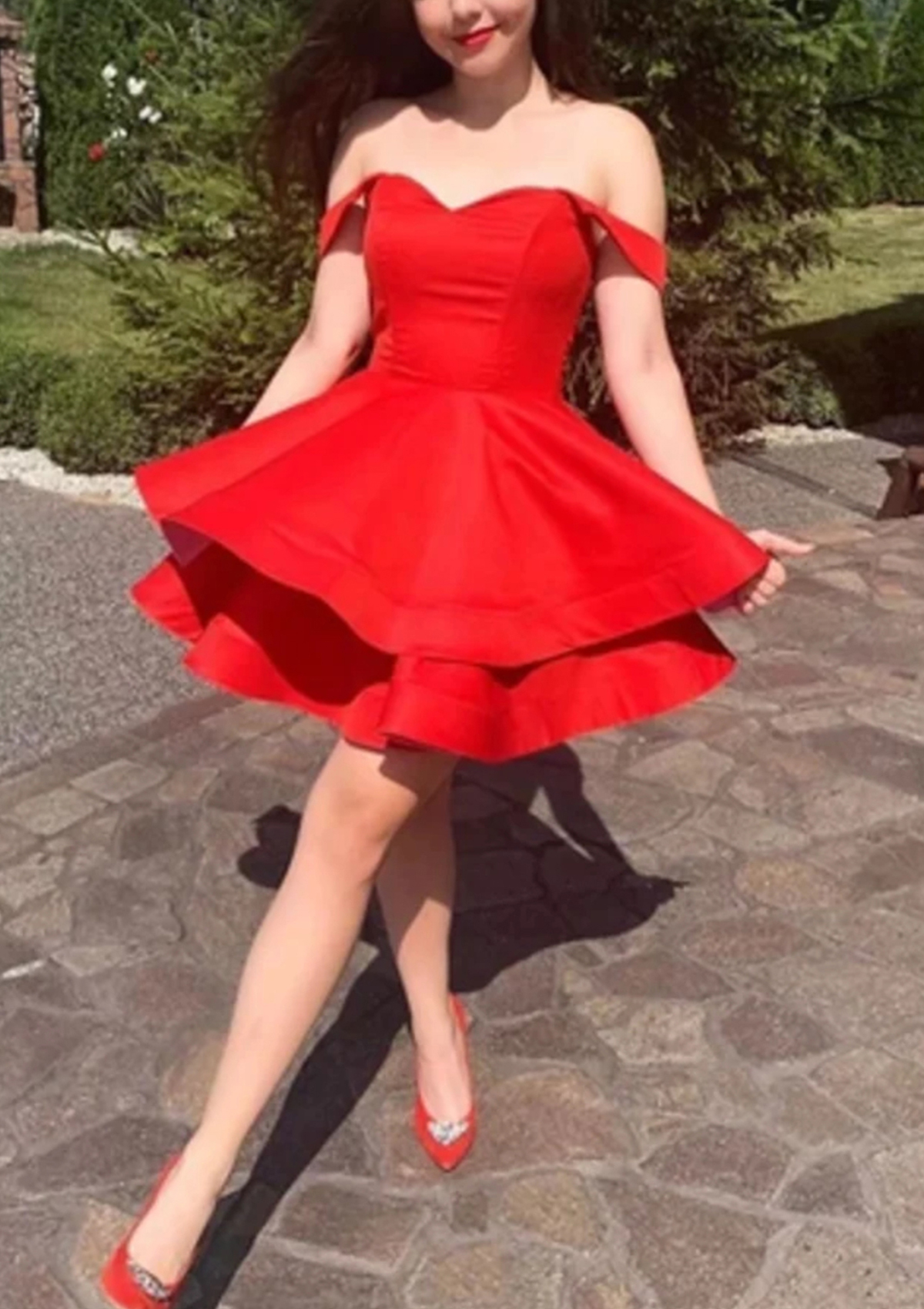 Satin Off-the-Shoulder Mini A-line Homecoming Dress