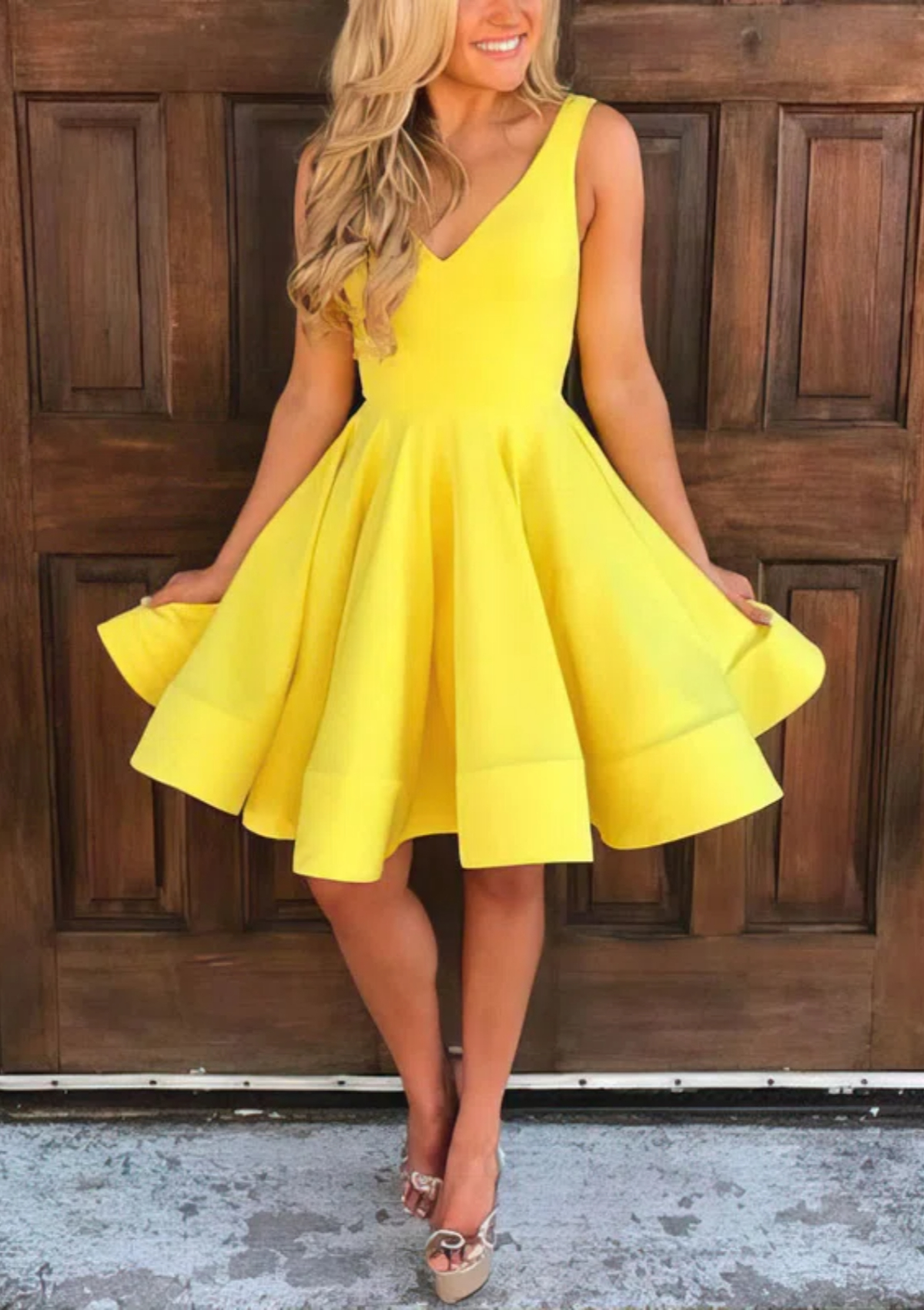 As Picture Regular Straps Satin A-line Short Homecoming Dress V Neck - STACEES
