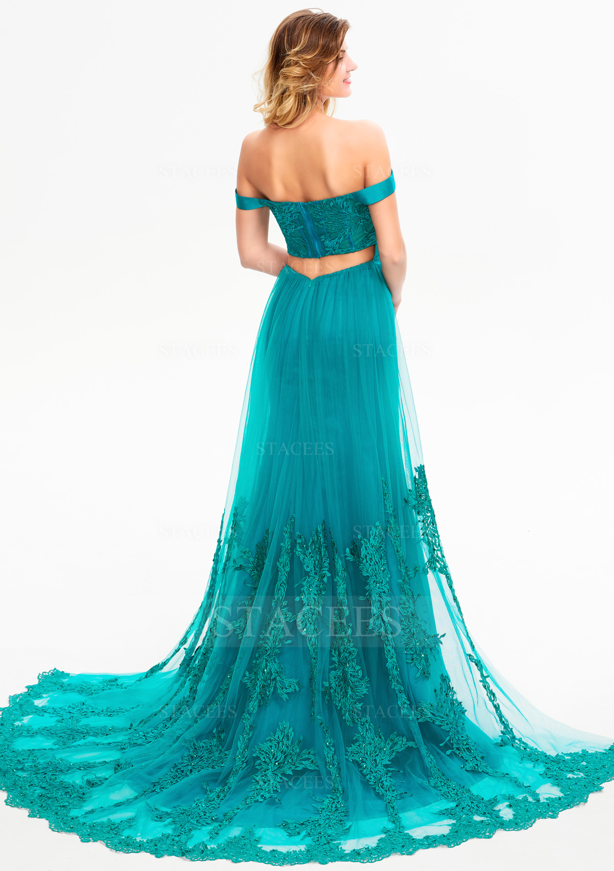 Jade Fourreau cache coeur tulle satin traîne cour robe de bal avec appliqué paillettes - STACEES