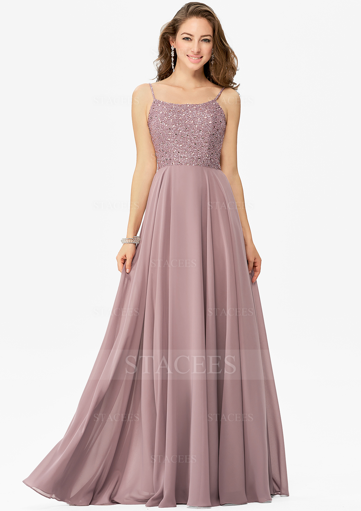 Robe trapèze bateau mousseline longueur ras du sol robe de bal avec perle paillettes strass