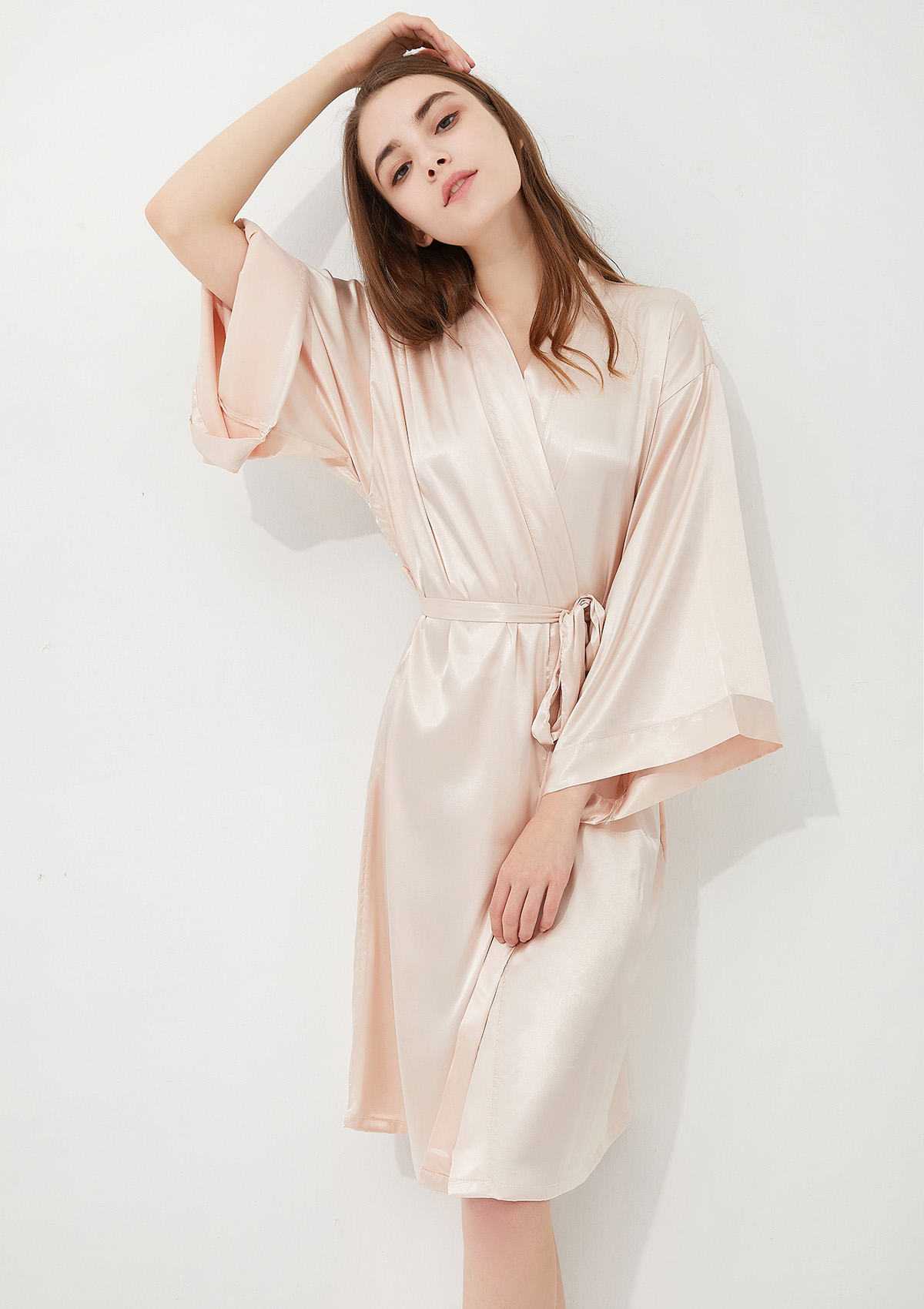  Elegant 3/4 Sleeves Knee-Length Silk Like Robe For Bride Bridesmaid