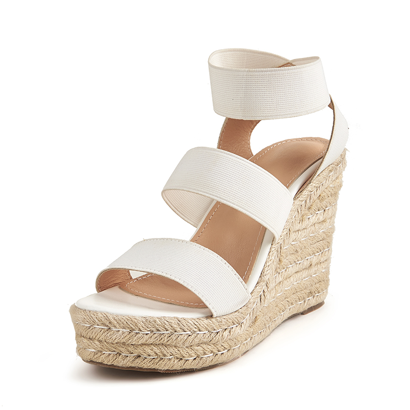 White PU Peep Toe Wedge Heel Outdoor Shoes With Ankle Strap - STACEES