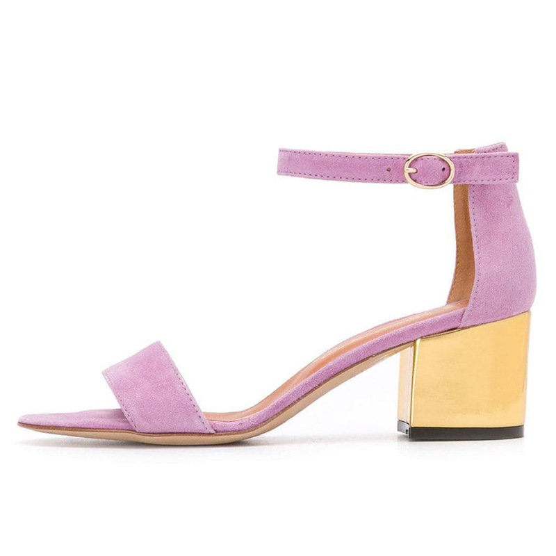 Suede Peep Toe Sandals Chunky Heel Party & Evening Shoes With Ankle Strap