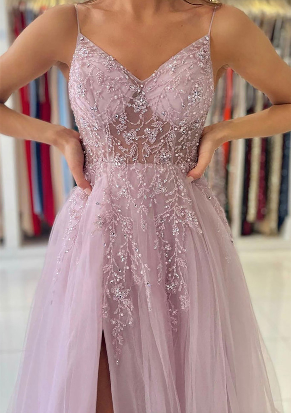 tulle formal dresses Blue A-Line Tulle Long Prom Dress Sparkly Formal Evening Dress PSK394 US4 / Custom Color