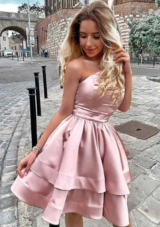 a line princess short dress Short A-line Strapless Satin Princess Party Dresses
