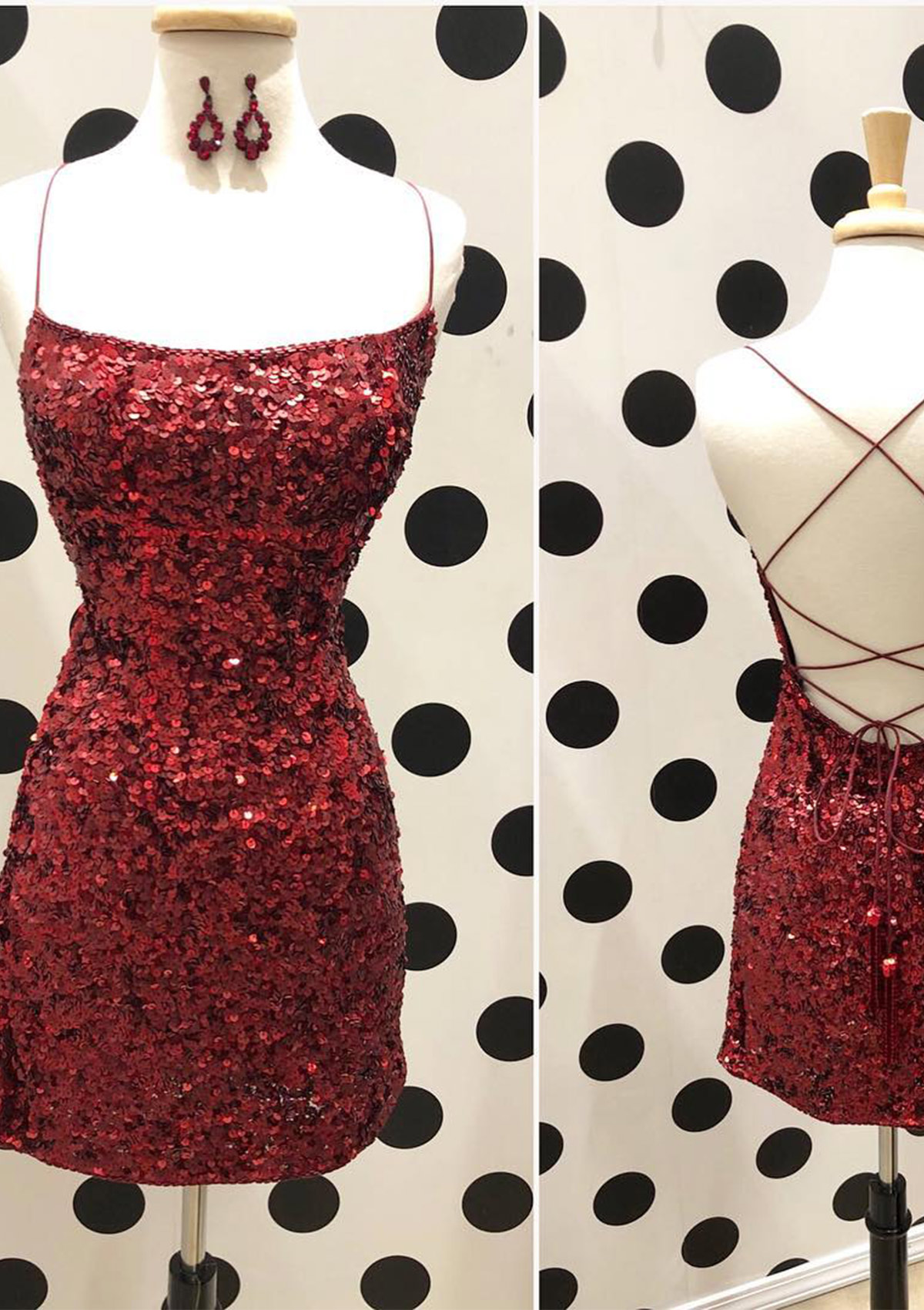Burgundy Sheath/Column Square Neckline Sleeveless Short/Mini Velvet Sequins Homecoming Dress - STACEES