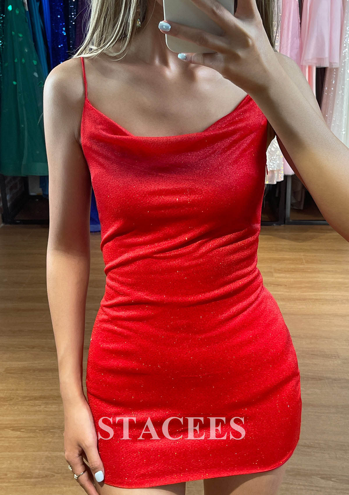 Red Sheath/Column Cowl Neck Sleeveless Short/Mini Knit Homecoming Dress - STACEES