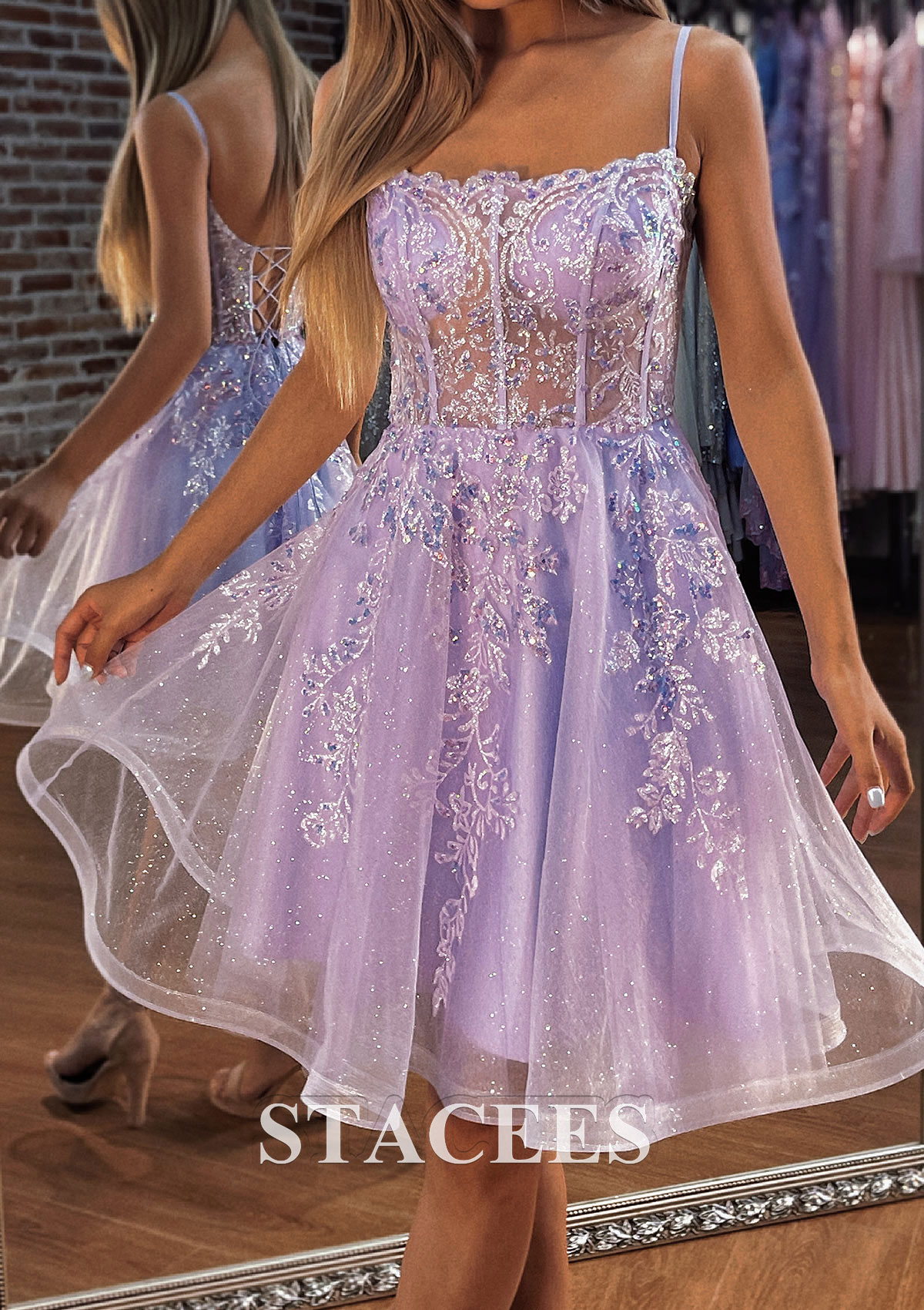 homecoming dresses fall 2023 A-line Square Neckline Sleeveless Short/Mini Tulle Dress with Appliqued Sequins Glitter pink vacation dress