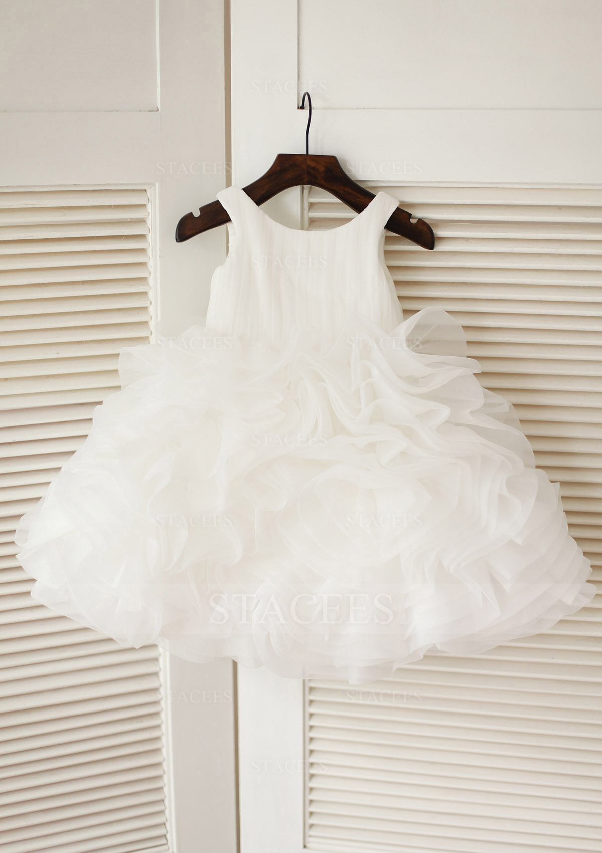 Ivoire Trapèze/Princesse scoop organza longueur genou robe de fille de fleur  - STACEES