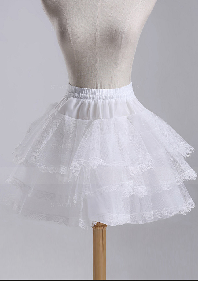 Délicat fille polyester filet de tulle longueur du genou 3 couches jupon de mariée
