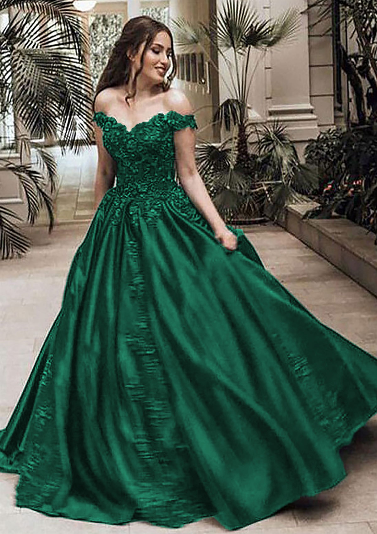 Ball Gown Off-the-Shoulder Sleeveless Sweep Train Satin Prom Dress With Appliqued Beading