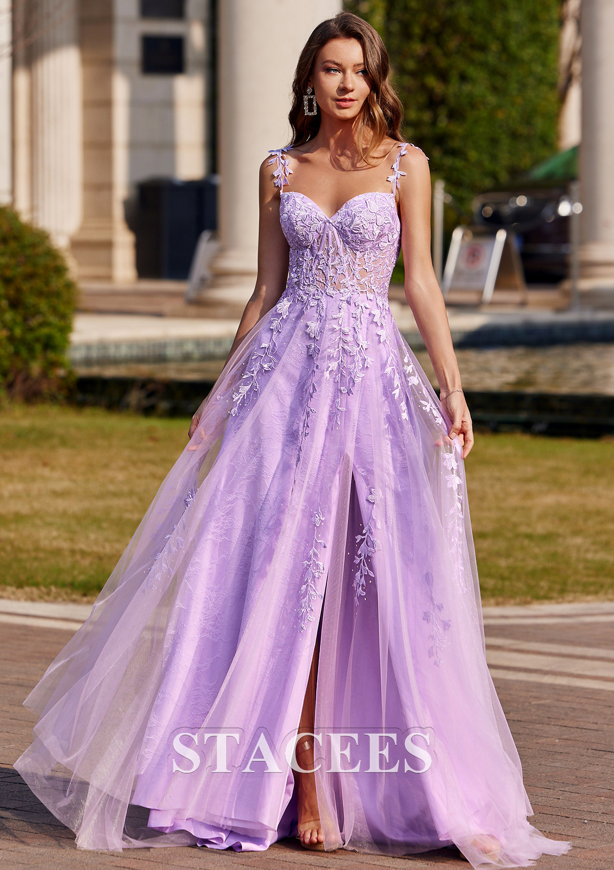stacees prom dress Stacees 2026 Prom Dress Ivory A-line V Neck Tulle Appliqued Glitter