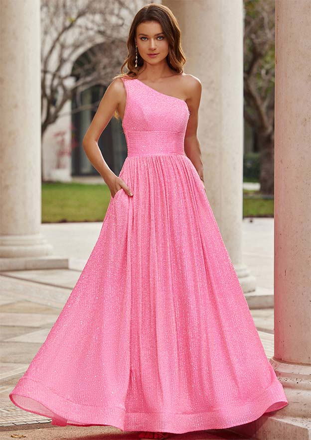 one shoulder long dress One Shoulder Satin A-Line Bridesmaid Dress