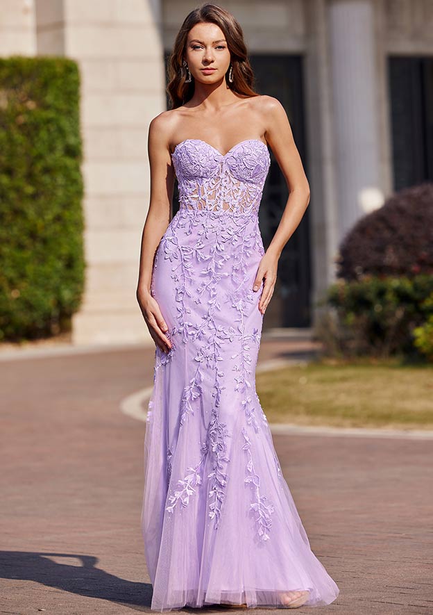 Trumpet/Mermaid Sweetheart Sleeveless Sweep Train Tulle Prom Dress