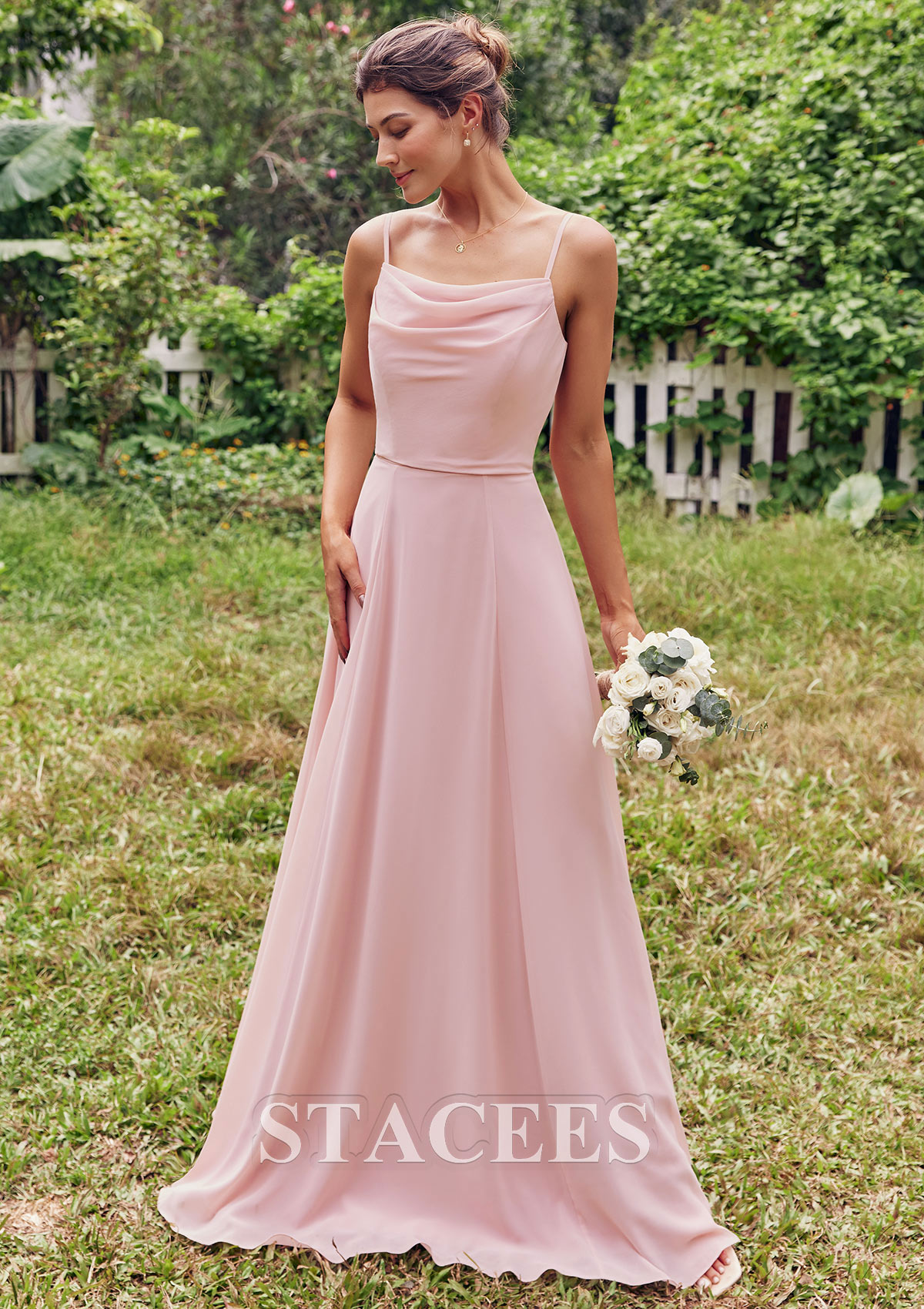chiffon tank scoop neck bridesmaid dress Surplice Tank Long Chiffon Bridesmaid Dress