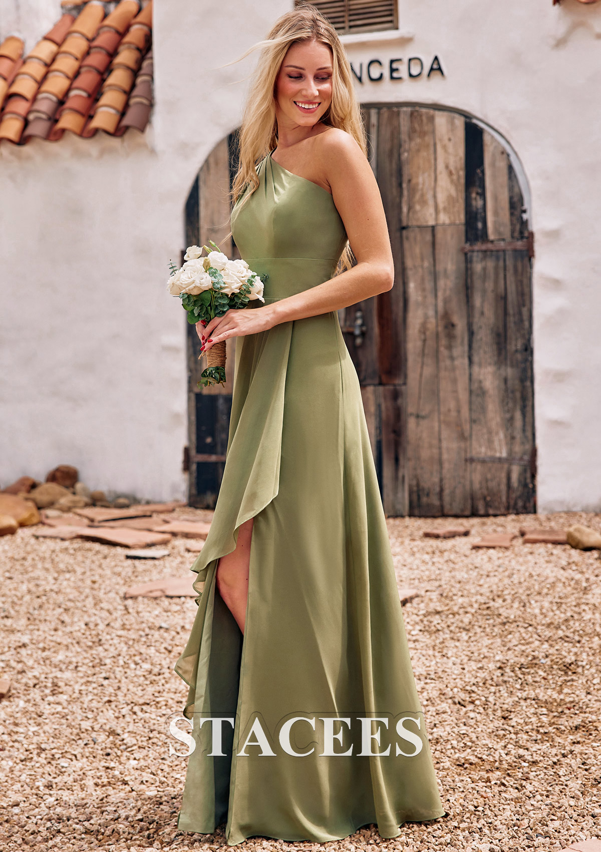 a-line one shoulder floor-length chiffon bridesmaid dress with ruffle Stacees Bridesmaid Dress A-line One-Shoulder Floor-Length Chiffon Pleated Ruffles