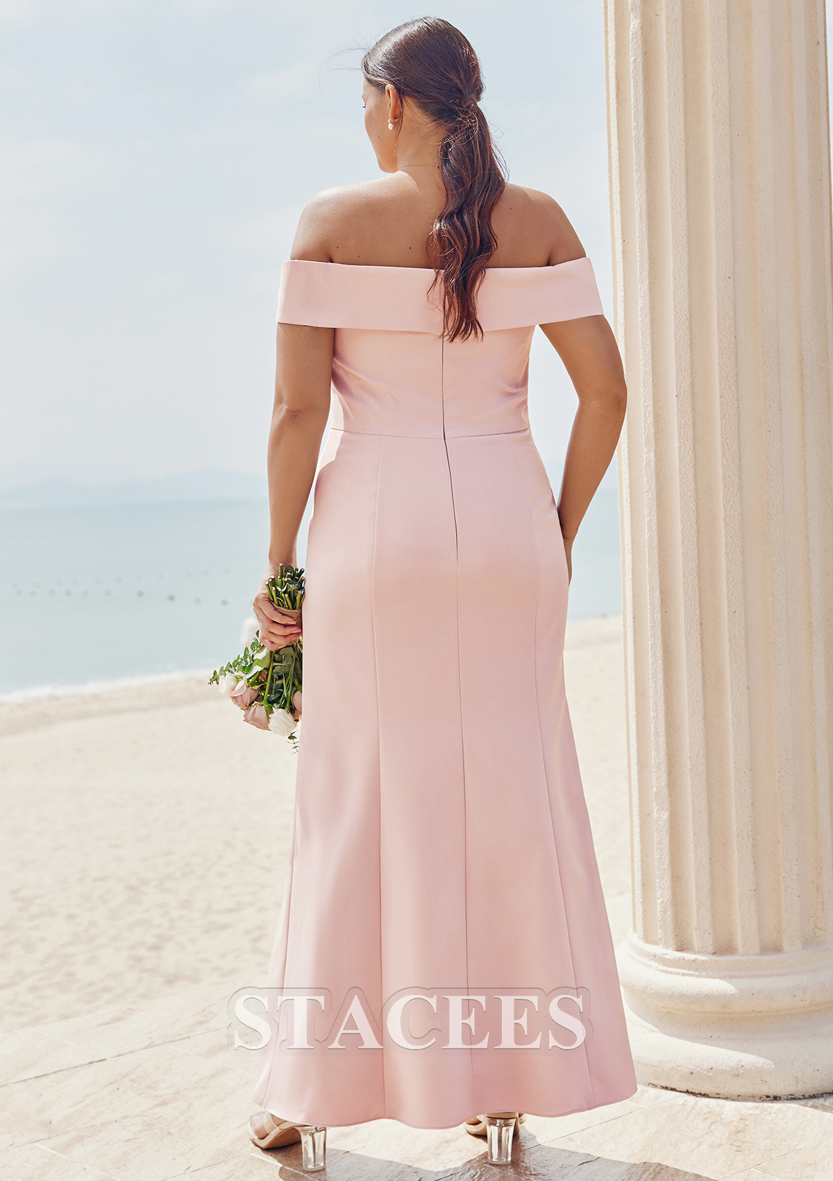 Dusty Pink Trumpet/Mermaid Off-the-Shoulder Sleeveless Floor-Length Stretch Crepe Plus Size Bridesmaid Dress