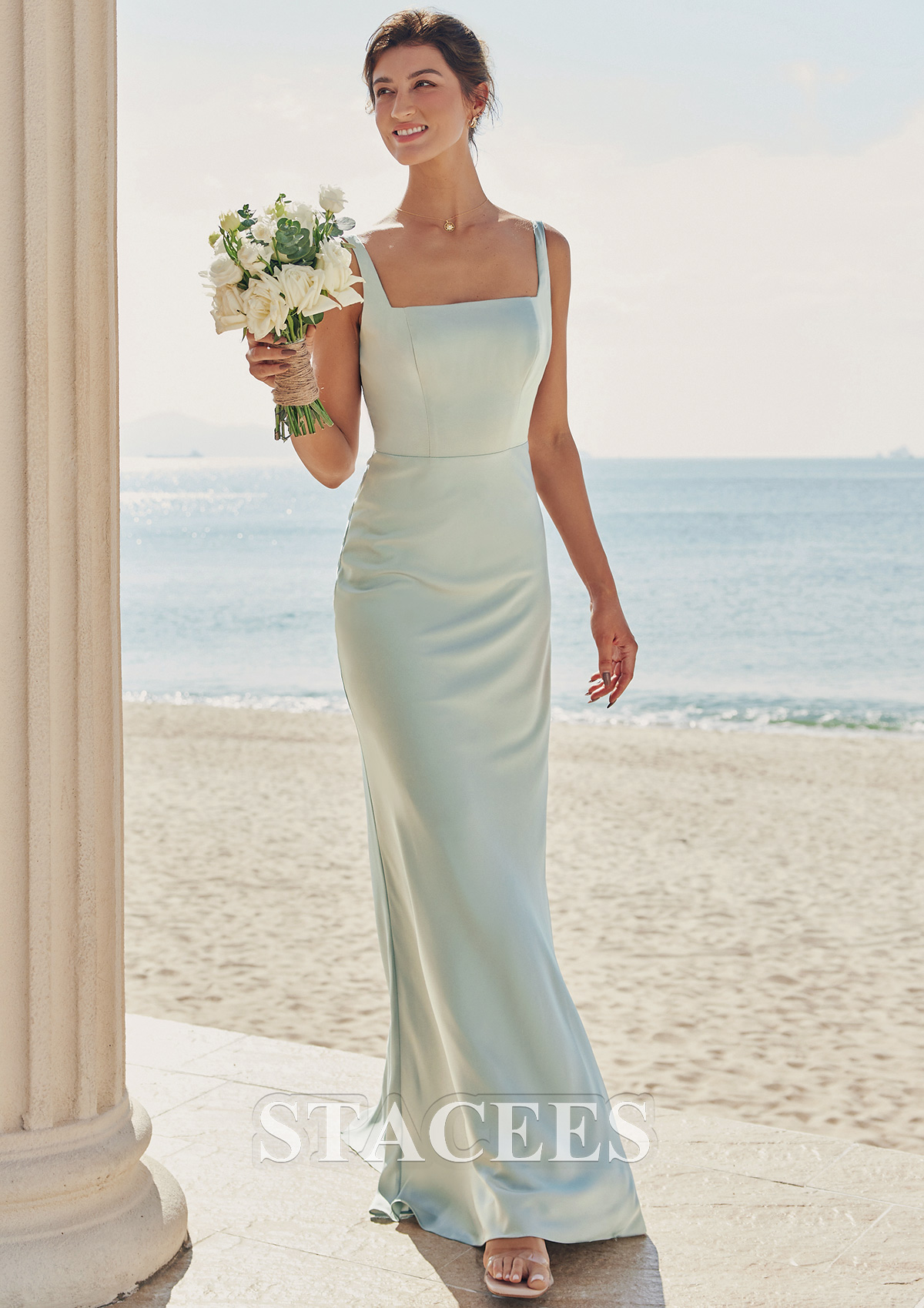 floor length sheath dress Sheath Halter Neck Stretch Satin Floor-Length Backless Bridesmaid Dress with Tie-Back S6124B - Bridesmaid Dresses