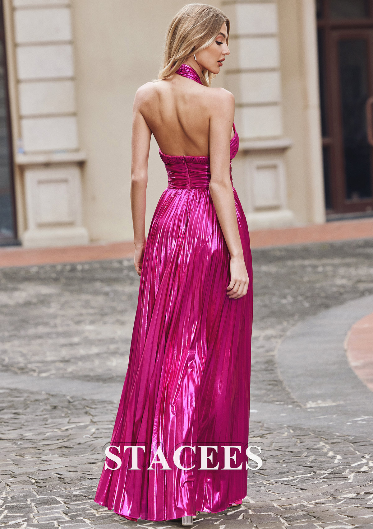 metallic dress Stacees 2026 Prom Dress A-line Halter Metallic Slit