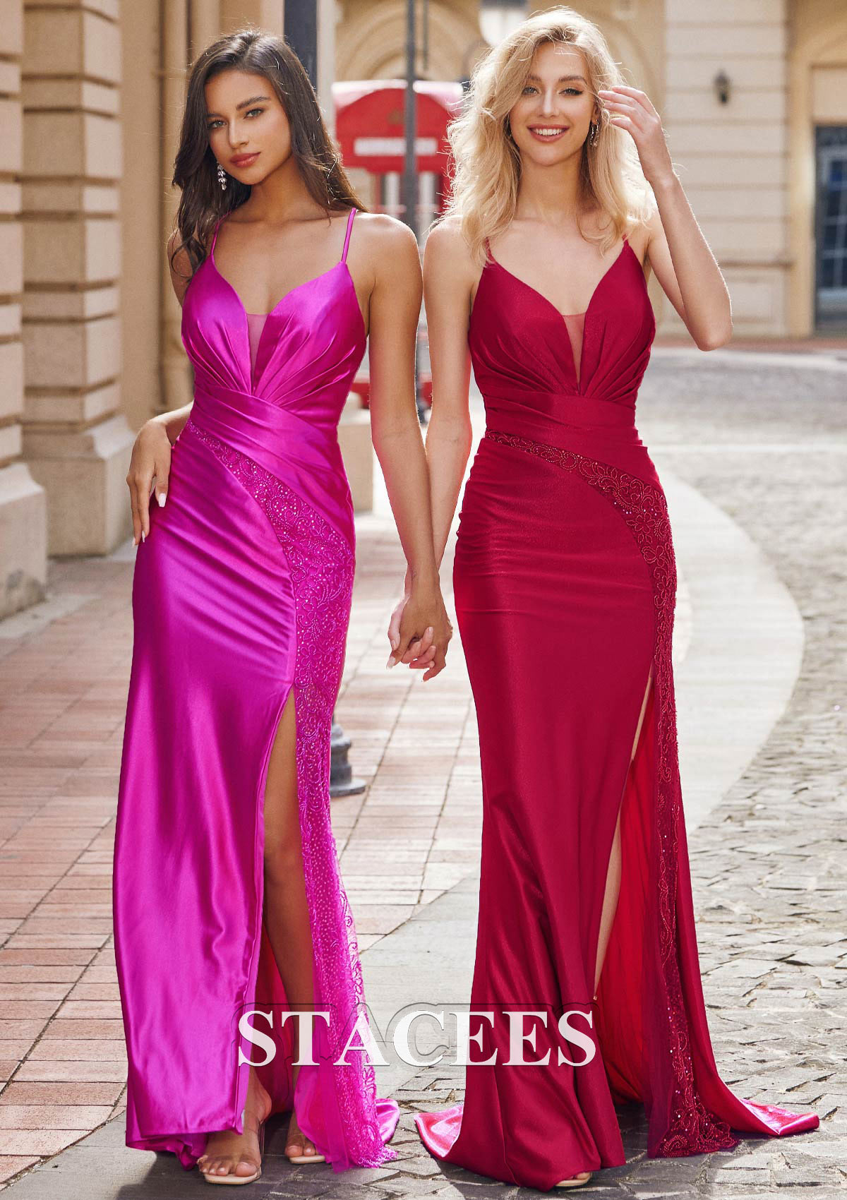 Burgundy Trumpet/Mermaid V Neck Sleeveless Sweep Train Knit Prom Dress with Pleated Sequins Split - STACEES