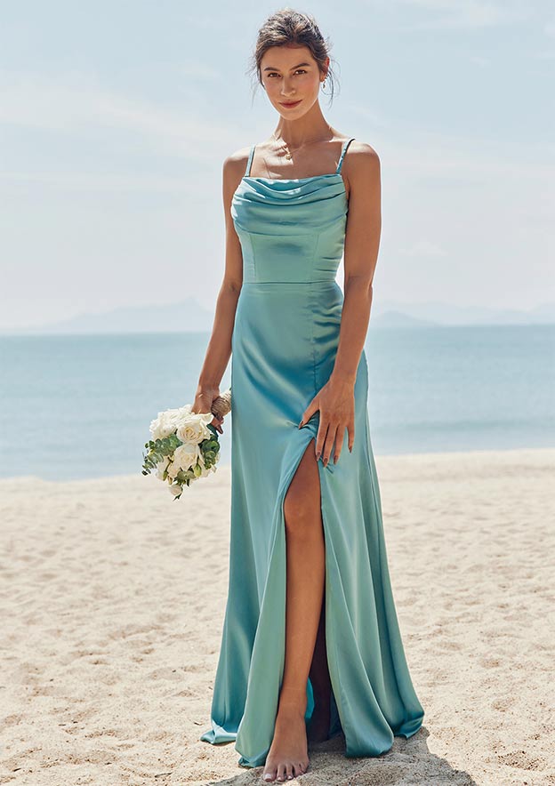 offsum womens sleeveless dress bridesmaid Jewel Neck Sleeveless Maxi Dress with Bias Skirt