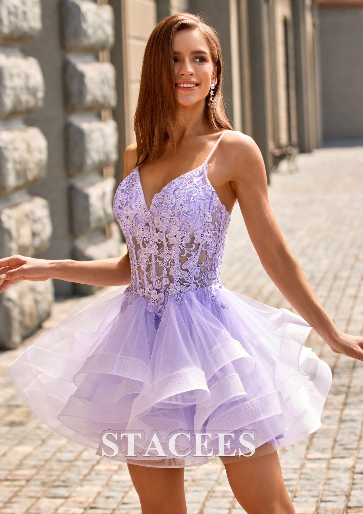 boho homecoming dresses short Stacees A-line Floral Corset Short Homecoming Dress with Ruffled Skirt