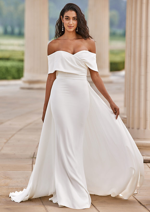 casual off the shoulder wedding dresses Satin Off-the-shoulder A-Line Casual Sexy Beach Wedding Dress With Ope DorrisDress