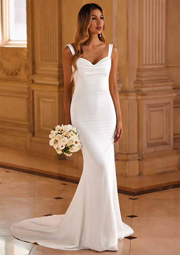cowl neck mermaid wedding dress Trumpet/Mermaid Cowl Neck Court Train Satin Wedding Dress with Pleated  S3058W - Wedding Dresses