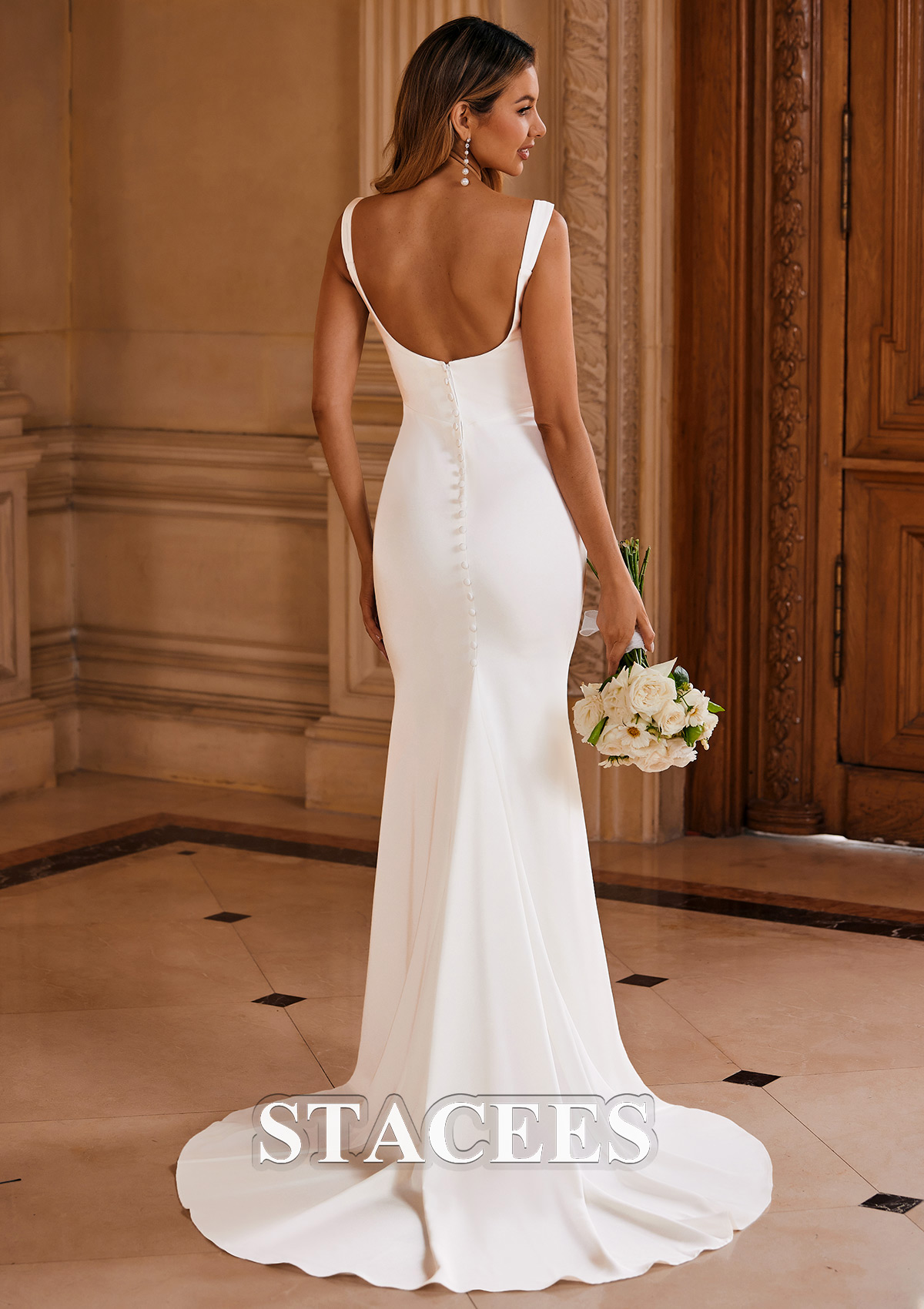 Ivory Modern Trumpet/Mermaid Cowl Neck Court Train Satin Wedding Dress with Pleated
